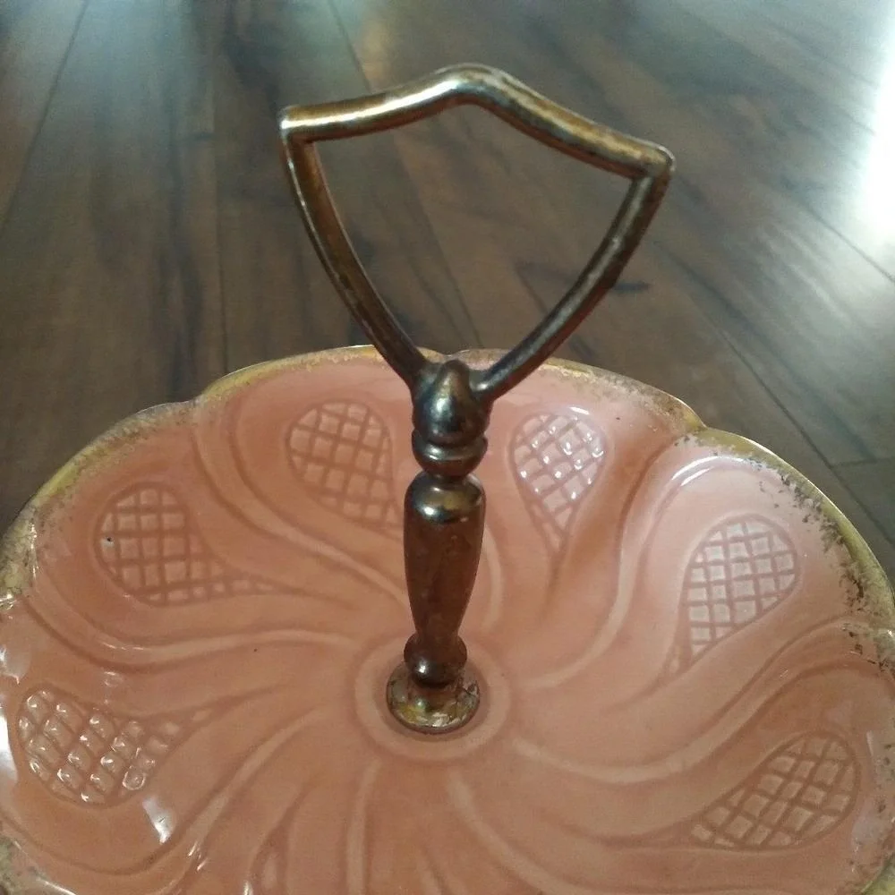 1950's Calfor USA T-31 Coral Pottery 2 Tier‎ Dessert Tray